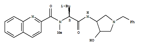 203502-18-5  2-Quinolinecarboxamide,N-[(1S)-1-[[[4-hydroxy-1-(phenylmethyl)-3-pyrrolidinyl]amino]carbonyl]-3-methylbutyl]-N-methyl-