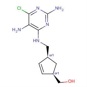 204192-01-8  2-Cyclopentene-1-methanol,4-[[(2,5-diamino-6-chloro-4-pyrimidinyl)amino]methyl]-, (1R,4S)-rel-