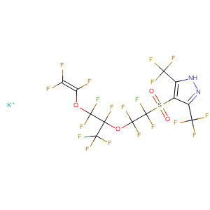 210289-57-9  1H-Pyrazole,4-[[2-[1-[difluoro[(trifluoroethenyl)oxy]methyl]-1,2,2,2-tetrafluoroethoxy]-1,1,2,2-tetrafluoroethyl]sulfonyl]-3,5-bis(trifluoromethyl)-, potassium salt