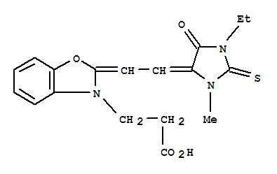 219556-03-3  3(2H)-Benzoxazolepropanoicacid, 2-[2-(1-ethyl-3-methyl-5-oxo-2-thioxo-4-imidazolidinylidene)ethylidene]-