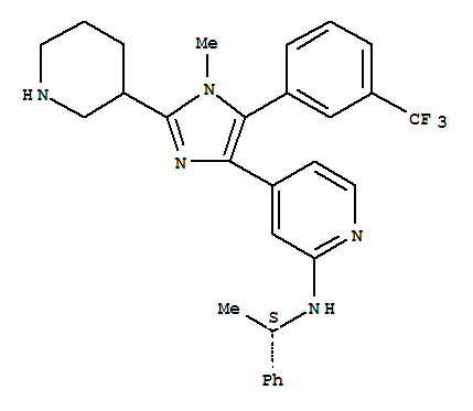 218147-44-5  2-Pyridinamine,4-[1-methyl-2-(3-piperidinyl)-5-[3-(trifluoromethyl)phenyl]-1H-imidazol-4-yl]-N-[(1S)-1-phenylethyl]-