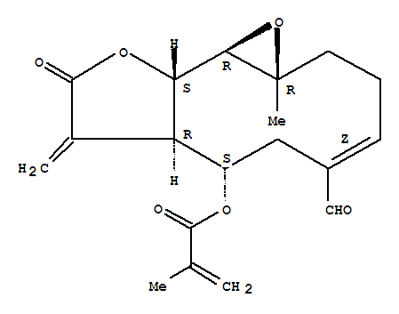 220114-45-4  2-Propenoic acid,2-methyl-,(1aR,4Z,7S,7aR,10aS,10bR)-5-formyl-1a,2,3,6,7,7a,8,9,10a,10b-decahydro-1a-methyl-8-methylene-9-oxooxireno[9,10]cyclodeca[1,2-b]furan-7-ylester