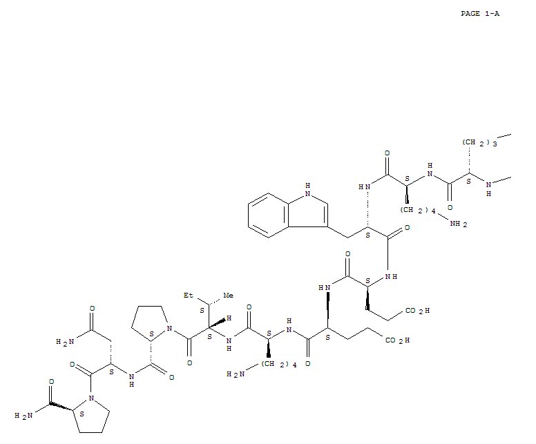 222018-18-0  L-Prolinamide,N-(1-oxooctadecyl)-L-tyrosylglycyl-L-tyrosyl-L-arginyl-L-leucyl-L-arginyl-L-arginyl-L-lysyl-L-tryptophyl-L-a-glutamyl-L-a-glutamyl-L-lysyl-L-isoleucyl-L-prolyl-L-asparaginyl-(9CI)