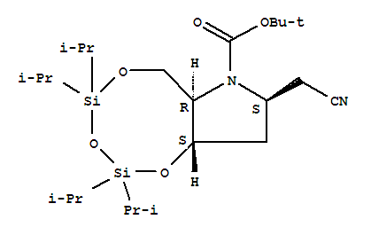 222854-83-3  1,3,5,2,4-Trioxadisilocino[7,6-b]pyrrole-7(6H)-carboxylicacid, 8-(cyanomethyl)tetrahydro-2,2,4,4-tetrakis(1-methylethyl)-,1,1-dimethylethyl ester, (6aR,8S,9aS)-
