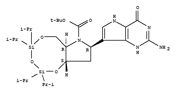 222854-89-9  1,3,5,2,4-Trioxadisilocino[7,6-b]pyrrole-7(6H)-carboxylicacid,8-(2-amino-4,5-dihydro-4-oxo-3H-pyrrolo[3,2-d]pyrimidin-7-yl)tetrahydro-2,2,4,4-tetrakis(1-methylethyl)-,1,1-dimethylethyl ester, (6aR,8R,9aS)-