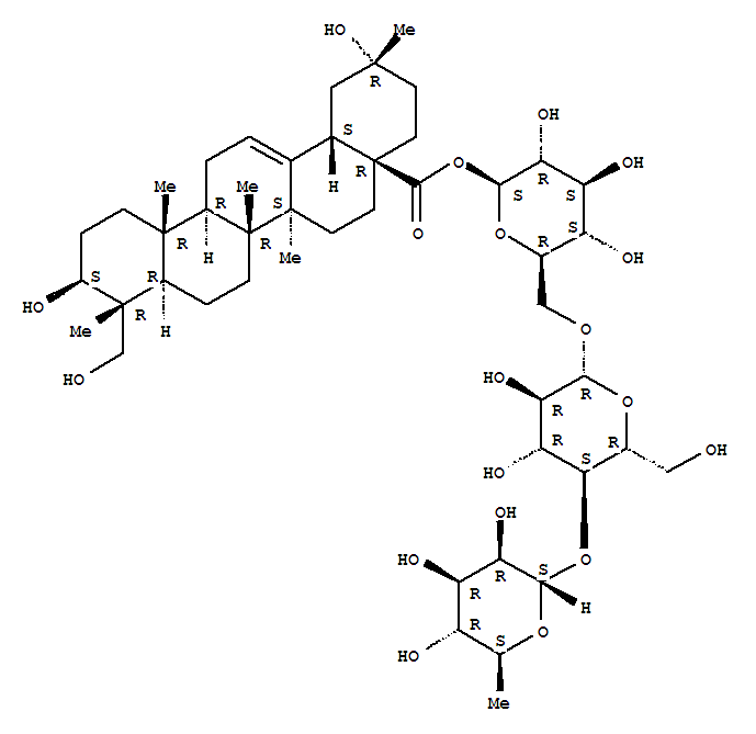223260-33-1  30-Norolean-12-en-28-oicacid, 3,20,23-trihydroxy-, O-6-deoxy-a-L-mannopyranosyl-(1®4)-O-b-D-glucopyranosyl-(1®6)-b-D-glucopyranosyl ester, (3b,4a,20a)- (9CI)