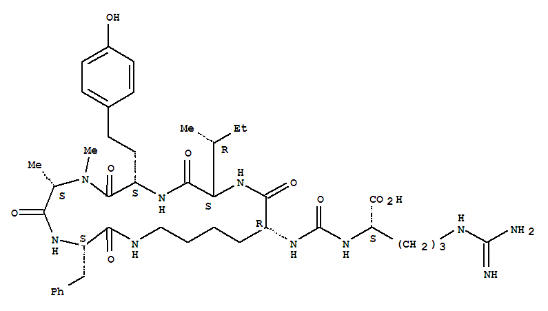 226416-60-0  L-Phenylalanine,N2-[[[(1S)-4-[(aminoiminomethyl)amino]-1-carboxybutyl]amino]carbonyl]-D-lysyl-L-alloisoleucyl-(aS)-a-amino-4-hydroxybenzenebutanoyl-N-methyl-L-alanyl-, (5®1)-lactam