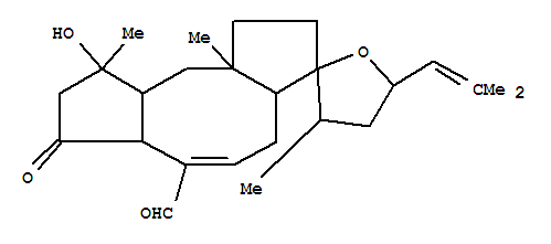 24034-72-8  Spiro[dicyclopenta[a,d]cyclooctene-3(2H),2'(3'H)-furan]-6-carboxaldehyde,1,3a,4,4',5',6a,7,8,9,9a,10,10a-dodecahydro-9-hydroxy-3',9,10a-trimethyl-5'-(2-methyl-1-propenyl)-7-oxo-,[3S-[3a(3'R*,5'S*),3aa,6ab,7a,9a,9ab,10ab]]- (9CI)