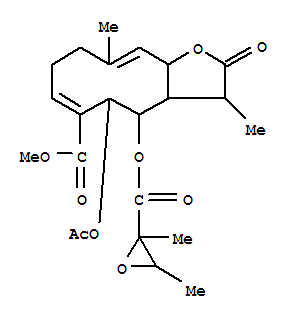 24728-13-0  Cyclodeca[b]furan-6-carboxylicacid,5-(acetyloxy)-4-[[(2,3-dimethyloxiranyl)carbonyl]oxy]-2,3,3a,4,5,8,9,11a-octahydro-3,10-dimethyl-2-oxo-,methyl ester (9CI)