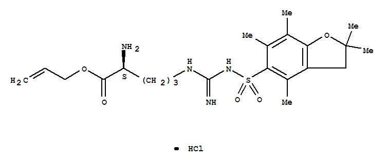 257288-23-6  L-Ornithine,N5-[[[(2,3-dihydro-2,2,4,6,7-pentamethyl-5-benzofuranyl)sulfonyl]amino]iminomethyl]-,2-propenyl ester, monohydrochloride (9CI)