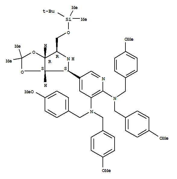 258834-83-2  2,3-Pyridinediamine,5-[(3aS,4S,6R,6aR)-6-[[[(1,1-dimethylethyl)dimethylsilyl]oxy]methyl]tetrahydro-2,2-dimethyl-4H-1,3-dioxolo[4,5-c]pyrrol-4-yl]-N2,N2,N3,N3-tetrakis[(4-methoxyphenyl)methyl]-
