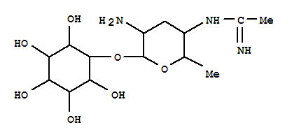 26289-10-1  D-chiro-Inositol,3-O-[2-amino-2,3,4,6-tetradeoxy-4-[(1-iminoethyl)amino]-a-D-arabino-hexopyranosyl]- (9CI)