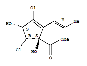 26312-75-4  2-Cyclopentene-1-carboxylicacid, 3,5-dichloro-1,4-dihydroxy-2-(1E)-1-propen-1-yl-, methyl ester,(1S,4S,5R)-