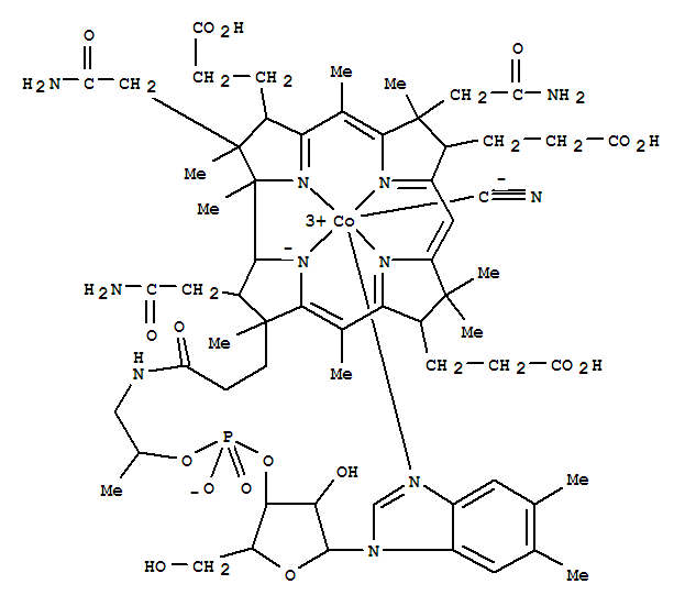 26319-38-0  Cobinicacid-acg-triamide, Co-(cyano-kC)-, dihydrogen phosphate (ester), inner salt, 3'-ester with(5,6-dimethyl-1-a-D-ribofuranosyl-1H-benzimidazole-kN3) (9CI)