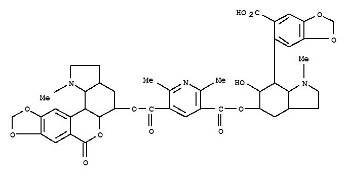 26723-35-3  3,5-Pyridinedicarboxylicacid, 2,6-dimethyl-,(3aR,5S,6R,7S,7aR)-7-(6-carboxy-1,3-benzodioxol-5-yl)octahydro-6-hydroxy-1-methyl-1H-indol-5-yl(3aR,5S,5aR,12bS,12cR)-1,2,3,3a,4,5,5a,7,12b,12c-decahydro-1-methyl-7-oxo[1,3]dioxolo[6,7][2]benzopyrano[3,4-g]indol