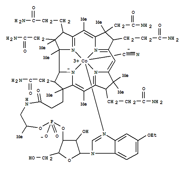 26934-99-6  Cobinamide, Co-(cyano-kC)-, dihydrogen phosphate(ester), inner salt, 3'-ester with (5-ethoxy-1-a-D-ribofuranosyl-1H-benzimidazole-kN3) (9CI)