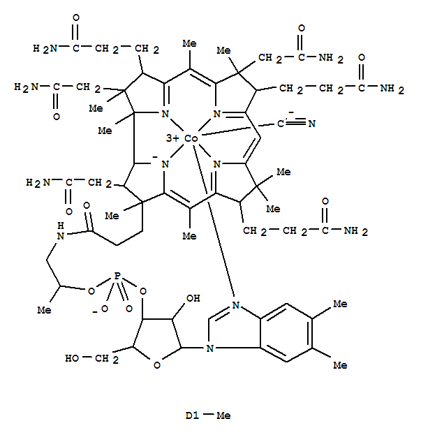 26969-91-5  Cobinamide, Co-(cyano-kC)-N-methyl-, dihydrogenphosphate (ester), inner salt, 3'-ester with (5,6-dimethyl-1-a-D-ribofuranosyl-1H-benzimidazole-kN3) (9CI)