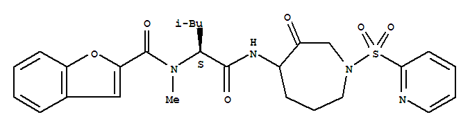 281214-97-9  2-Benzofurancarboxamide,N-[(1S)-1-[[[hexahydro-3-oxo-1-(2-pyridinylsulfonyl)-1H-azepin-4-yl]amino]carbonyl]-3-methylbutyl]-N-methyl-