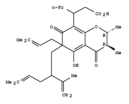 29077-61-0  2H-1-Benzopyran-8-propanoicacid,3,4,6,7-tetrahydro-5-hydroxy-2,3-dimethyl-6-(3-methyl-2-buten-1-yl)-6-[5-methyl-2-(1-methylethenyl)-4-hexen-1-yl]-4,7-dioxo-b-propyl-, (2R,3R)-rel-