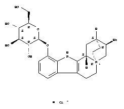 203256-99-9  2,5-Ethanoindolo[2,3-a]quinolizin-5-ium,3-ethyl-11-(b-D-glucopyranosyloxy)-1,2,3,4,6,7,12,12b-octahydro-,chloride, (2S,3R,5R,12bS)- (9CI)