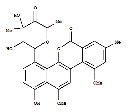208466-18-6  3-Hexulose,2,6-anhydro-1-deoxy-6-C-(1-hydroxy-10,12-dimethoxy-8-methyl-6-oxo-6H-benzo[d]naphtho[1,2-b]pyran-4-yl)-4-C-methyl-