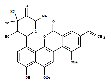 208466-19-7  3-Hexulose,2,6-anhydro-1-deoxy-6-C-(8-ethenyl-1-hydroxy-10,12-dimethoxy-6-oxo-6H-benzo[d]naphtho[1,2-b]pyran-4-yl)-4-C-methyl-