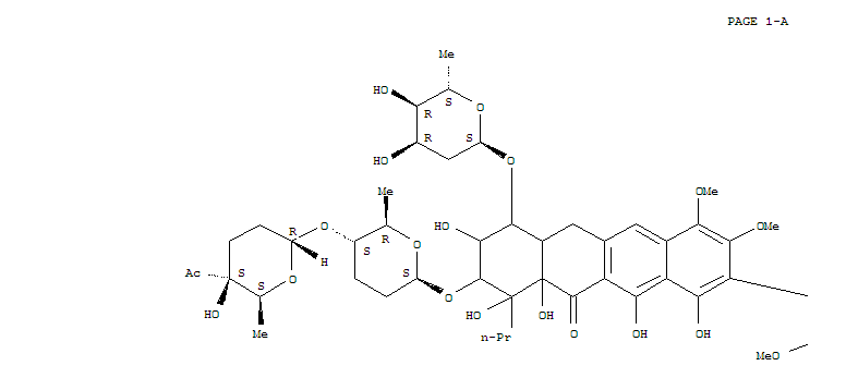 208588-76-5  1,5-Epoxynaphthacene-7,10,12(2H)-trione,2-[[(2R,5R,6S)-5-[[(2R,6R)-5-acetyltetrahydro-5-hydroxy-6-methyl-2H-pyran-2-yl]oxy]tetrahydro-6-methyl-2H-pyran-2-yl]oxy]-9-[9-[[(2R,5R,6S)-5-[[(2S,5R,6R)-5-acetyltetrahydro-5-hydroxy-6-methyl-2H-pyran-2-yl]oxy]tetr