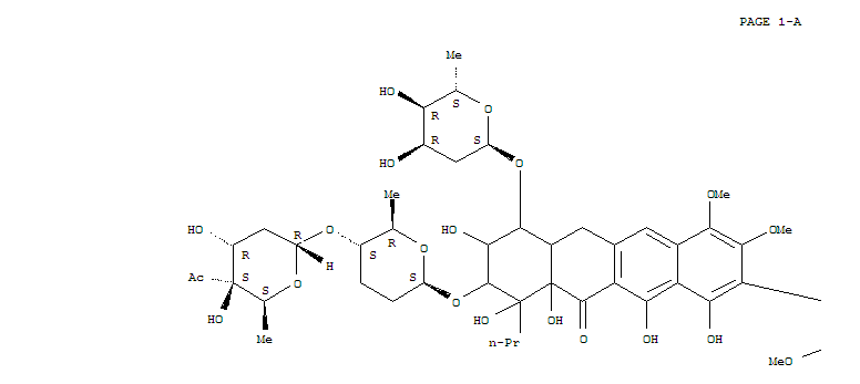 208588-90-3  1,5-Epoxynaphthacene-7,10,12(2H)-trione,2-[[(2R,5R,6S)-5-[(4-C-acetyl-2,6-dideoxy-a-D-xylo-hexopyranosyl)oxy]tetrahydro-6-methyl-2H-pyran-2-yl]oxy]-9-[9-[[(2R,5R,6S)-5-[(4-C-acetyl-2,6-dideoxy-a-D-xylo-hexopyranosyl)oxy]tetrahydro-6-methyl-2H-pyran-2-yl]o