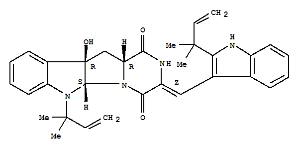 208719-70-4  2H-Pyrazino[1',2':1,5]pyrrolo[2,3-b]indole-1,4(3H,5aH)-dione,6-(1,1-dimethyl-2-propen-1-yl)-3-[[2-(1,1-dimethyl-2-propen-1-yl)-1H-indol-3-yl]methylene]-6,10b,11,11a-tetrahydro-10b-hydroxy-,(3Z,5aS,10bR,11aR)-