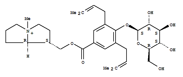 21284-20-8  1H-Pyrrolizinium,1-[[[4-(b-D-glucopyranosyloxy)-3,5-bis(3-methyl-2-buten-1-yl)benzoyl]oxy]methyl]hexahydro-4-methyl-,(1S,7aR)-
