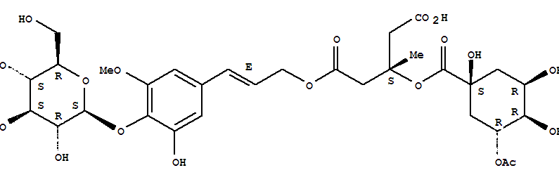 213008-38-9  b-D-Glucopyranoside,4-[(1E)-3-[(3S)-3-[[[(1S,3R,4R,5R)-3-(acetyloxy)-1,4,5-trihydroxycyclohexyl]carbonyl]oxy]-4-carboxy-3-methyl-1-oxobutoxy]-1-propenyl]-2-hydroxy-6-methoxyphenyl(9CI)