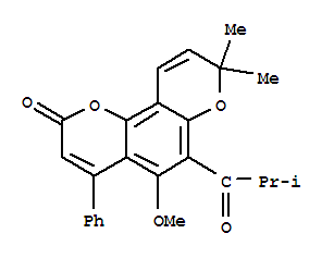 21721-10-8  2H,8H-Benzo[1,2-b:3,4-b']dipyran-2-one,5-methoxy-8,8-dimethyl-6-(2-methyl-1-oxopropyl)-4-phenyl- (9CI)