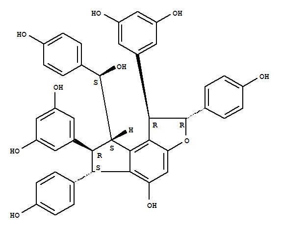 220222-75-3  1,3-Benzenediol,5,5'-[(1R,2R,6S,7R,8S)-1,6,7,8-tetrahydro-5-hydroxy-8-[(S)-hydroxy(4-hydroxyphenyl)methyl]-2,6-bis(4-hydroxyphenyl)-2H-indeno[5,4-b]furan-1,7-diyl]bis-(9CI)