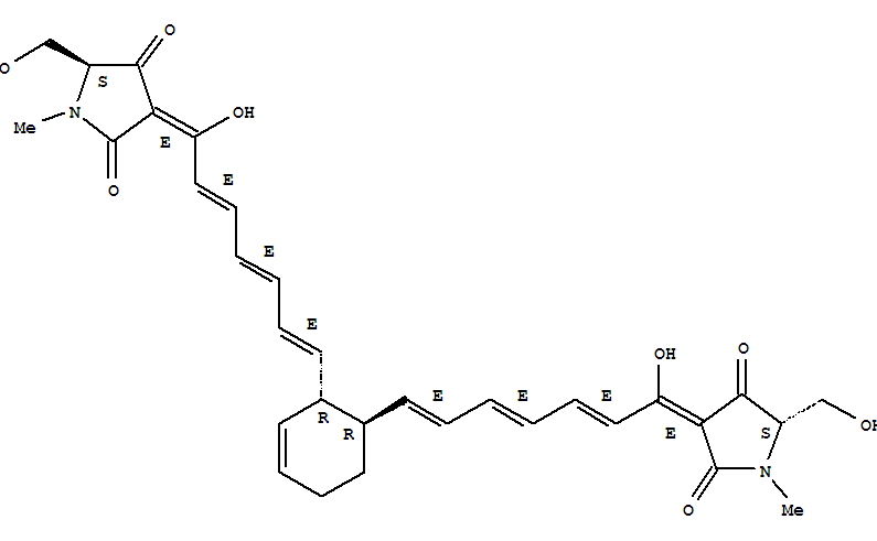 220422-37-7  2,4-Pyrrolidinedione,3,3'-[(1R,2R)-3-cyclohexene-1,2-diylbis[(2E,4E,6E)-1-hydroxy-2,4,6-heptatrien-7-yl-1-ylidene]]bis[5-(hydroxymethyl)-1-methyl-,(3E,3'E,5S,5'S)- (9CI)