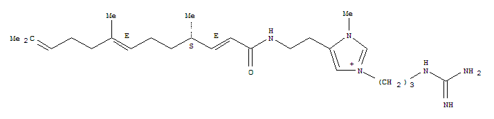 221300-90-9  1H-Imidazolium,1-[3-[(aminoiminomethyl)amino]propyl]-3-methyl-4-[2-[[(2E,4S,7E)-4,8,12-trimethyl-1-oxo-2,7,11-tridecatrien-1-yl]amino]ethyl]-
