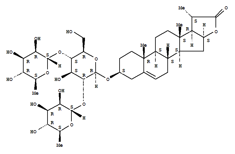 221526-58-5  Pregn-5-ene-20-carboxylicacid, 3-[(O-6-deoxy-a-L-mannopyranosyl-(1®2)-O-[6-deoxy-a-L-mannopyranosyl-(1®4)]-b-D-glucopyranosyl)oxy]-16-hydroxy-,g-lactone, (3b,16b,20S)-