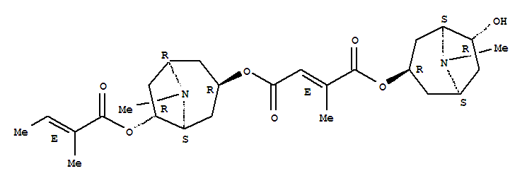 222716-55-4  2-Butenedioic acid,2-methyl-, 1-[(1S,3R,5S,6R)-6-hydroxy-8-methyl-8-azabicyclo[3.2.1]oct-3-yl]4-[(1R,3R,5S,6R)-8-methyl-6-[[(2E)-2-methyl-1-oxo-2-buten-1-yl]oxy]-8-azabicyclo[3.2.1]oct-3-yl]ester, (2E)-