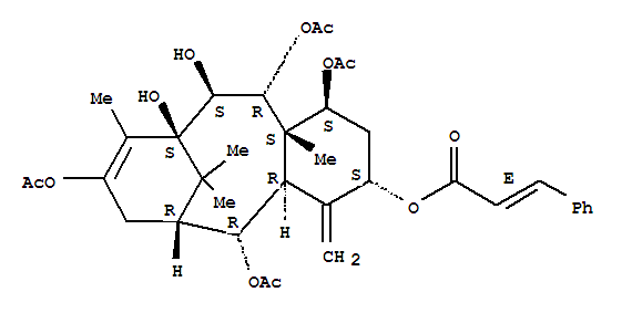 223589-38-6  2-Propenoic acid,3-phenyl-,(1S,3S,4aR,5R,6R,10S,11S,12R,12aS)-1,5,8,12-tetrakis(acetyloxy)-1,2,3,4,4a,5,6,7,10,11,12,12a-dodecahydro-10,11-dihydroxy-9,12a,13,13-tetramethyl-4-methylene-6,10-methanobenzocyclodecen-3-ylester, (2E)- 223589-38-6  2-Propenoic acid,3-phenyl-,(1S,3S,4aR,5R,6R,10S,11S,12R,12aS)-1,5,8,12-tetrakis(acetyloxy)-1,2,3,4,4a,5,6,7,10,11,12,12a-dodecahydro-10,11-dihydroxy-9,12a,13,13-tetramethyl-4-methylene-6,10-methanobenzocyclodecen-3-ylester, (2E)-