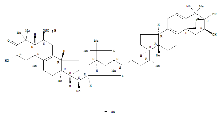 225235-72-3  Pregn-8-en-3-one,20-[(1R,2S,4R,6R)-2-[(2b,3b)-3,19-epoxy-2,3-dihydroxy-4,4-dimethyl-24-norchola-5,8-dien-23-yl]-1,7,7-trimethyl-3,8-dioxabicyclo[4.2.1]non-4-yl]-2-hydroxy-4,4-dimethyl-6-(sulfooxy)-,monosodium salt, (2b,5a,6a,20S)- (9CI)