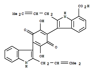 226562-14-7  1H-Indole-7-carboxylicacid,3-[2,5-dihydroxy-4-[2-(3-methyl-2-buten-1-yl)-1H-indol-3-yl]-3,6-dioxo-1,4-cyclohexadien-1-yl]-2-(3-methyl-2-buten-1-yl)-