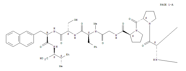 229030-07-3  L-Isoleucine,N2-acetyl-L-lysyl-L-lysyl-L-arginyl-L-prolyl-L-prolylglycyl-N-methyl-L-phenylalanyl-L-seryl-3-(2-naphthalenyl)-D-alanyl-