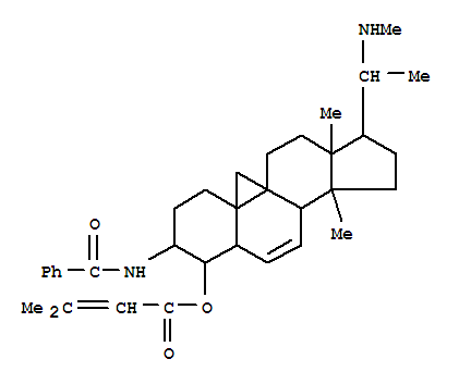 25650-66-2  2-Butenoic acid,3-methyl-, (3b,4a,5a)-3-(benzoylamino)-14-methyl-20-(methylamino)-9,19-cyclopregn-6-en-4-ylester (9CI)