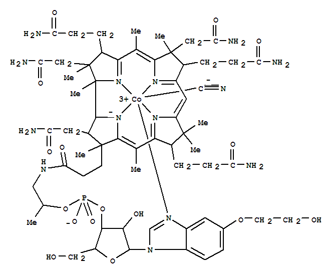 27215-46-9  Cobinamide, Co-(cyano-kC)-, dihydrogen phosphate(ester), inner salt, 3'-ester with 2-[(1-a-D-ribofuranosyl-1H-benzimidazol-5-yl-kN3)oxy]ethanol (9CI)