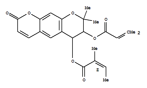 28812-09-1  2-Butenoic acid,2-methyl-,7,8-dihydro-8,8-dimethyl-7-[(3-methyl-1-oxo-2-butenyl)oxy]-2-oxo-2H,6H-benzo[1,2-b:5,4-b']dipyran-6-ylester, (2Z)- (9CI)