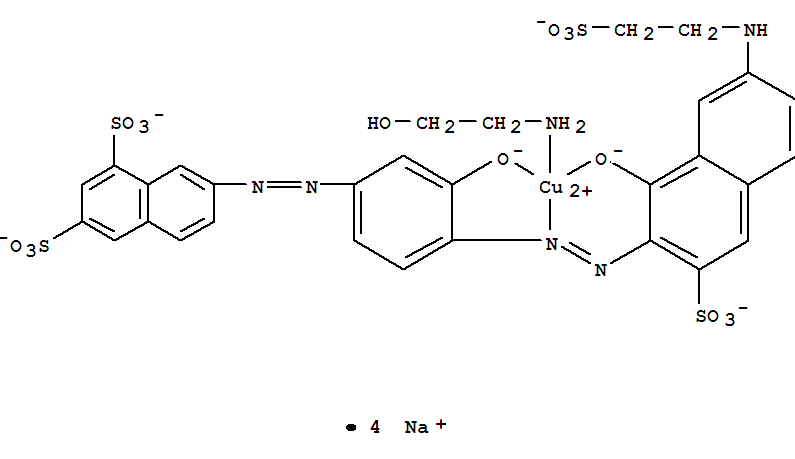 289632-60-6  Cuprate(4-),[2-(amino-kN)ethanol][7-[2-[3-(hydroxy-kO)-4-[2-[1-(hydroxy-kO)-3-sulfo-7-[(2-sulfoethyl)amino]-2-naphthalenyl]diazenyl-kN1]phenyl]diazenyl]-1,3-naphthalenedisulfonato(6-)]-,sodium (1:4)