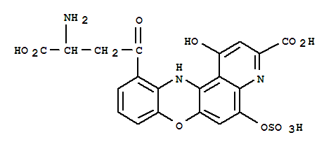 28991-26-6  12H-Pyrido[3,2-a]phenoxazine-11-butanoicacid, a-amino-3-carboxy-1-hydroxy-g-oxo-5-(sulfooxy)- (9CI)