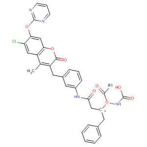 393811-73-9  Carbamic acid,[3-[[3-[[6-chloro-4-methyl-2-oxo-7-(2-pyrimidinyloxy)-2H-1-benzopyran-3-yl]methyl]phenyl]amino]-3-oxopropyl]-, phenylmethyl ester