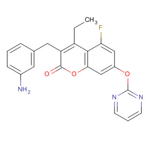 393812-00-5  2H-1-Benzopyran-2-one,3-[(3-aminophenyl)methyl]-4-ethyl-5-fluoro-7-(2-pyrimidinyloxy)-
