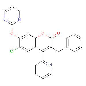 393812-11-8  2H-1-Benzopyran-2-one,6-chloro-3-(phenylmethyl)-4-(2-pyridinyl)-7-(2-pyrimidinyloxy)-