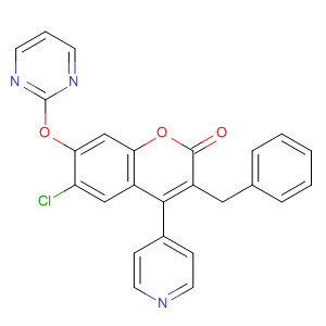 393812-12-9  2H-1-Benzopyran-2-one,6-chloro-3-(phenylmethyl)-4-(4-pyridinyl)-7-(2-pyrimidinyloxy)-